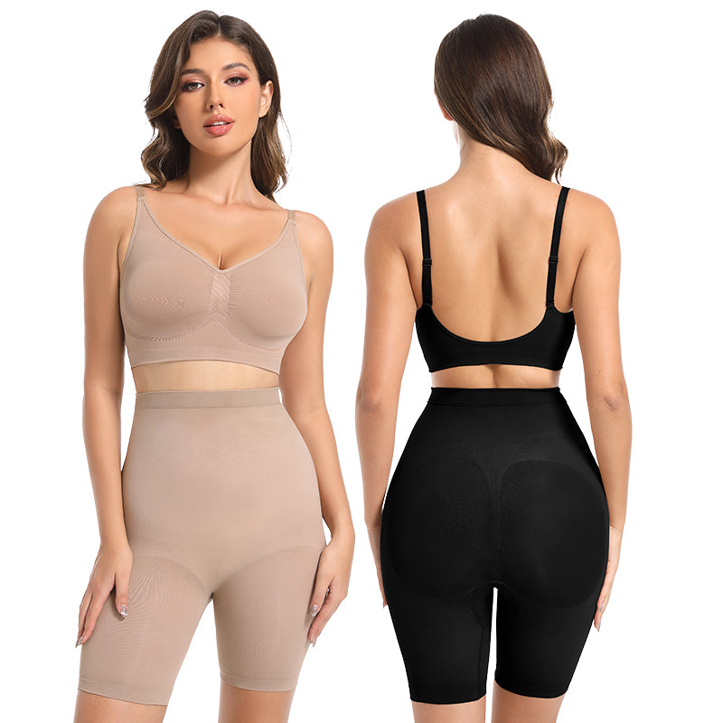 Women's Seamless Bralette & Mid-Thigh Shorts Set – Sculpting Shapewear for Smooth All-Day Support