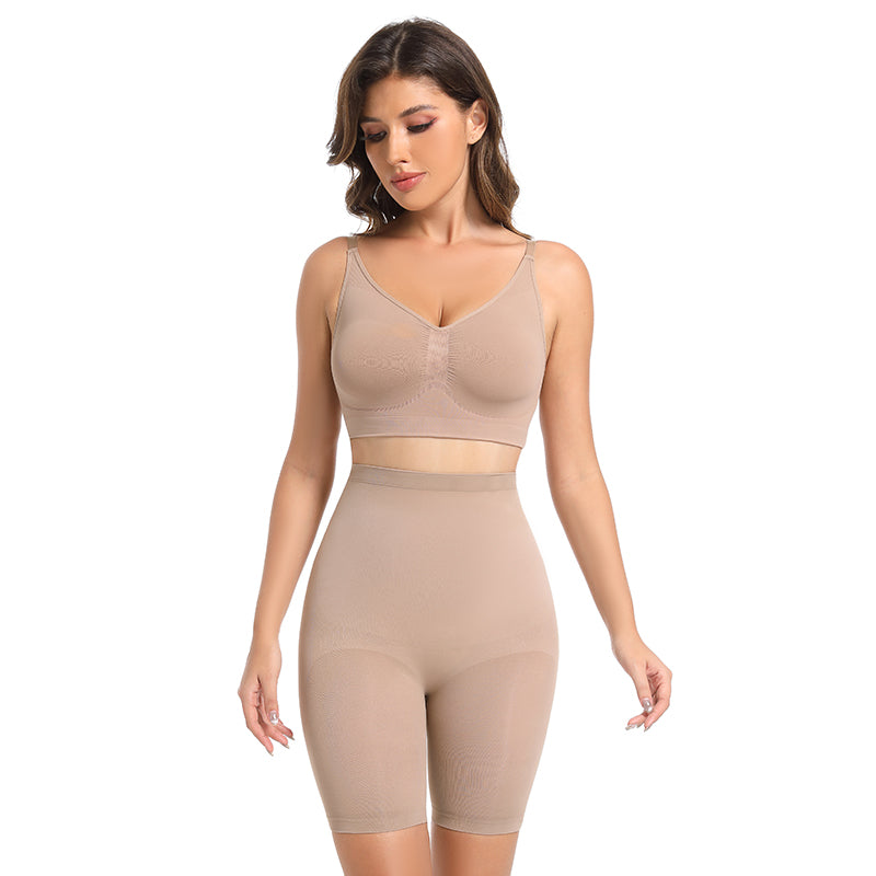 Women's Seamless Bralette & Mid-Thigh Shorts Set – Sculpting Shapewear for Smooth All-Day Support