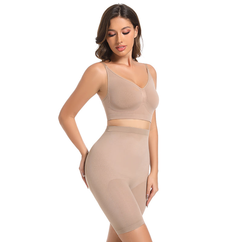 Women's Seamless Bralette & Mid-Thigh Shorts Set – Sculpting Shapewear for Smooth All-Day Support
