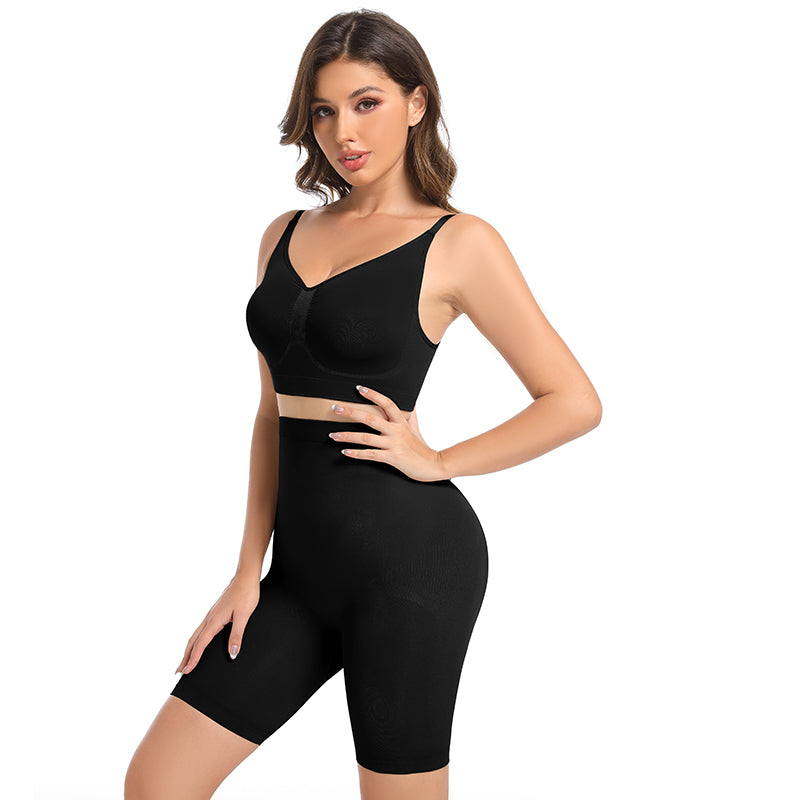 Women's Seamless Bralette & Mid-Thigh Shorts Set – Sculpting Shapewear for Smooth All-Day Support
