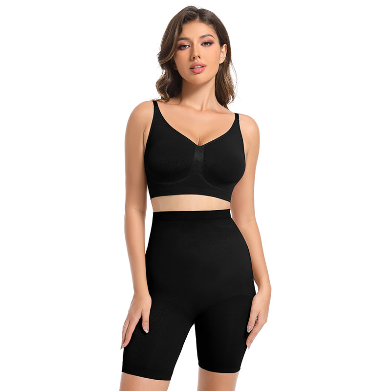 Women's Seamless Bralette & Mid-Thigh Shorts Set – Sculpting Shapewear for Smooth All-Day Support